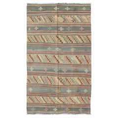 Vintage Turkish Tribal Kilim with Striped Design in Earthy Tones