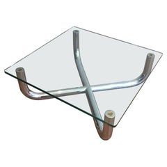 Chromed Coffee Table with Glass Shelf, French Work, Circa 1970