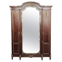 Antique Louis XVI Mahogany Armoire, Mercier Frères, Dore Bronze, Beveled Mirror