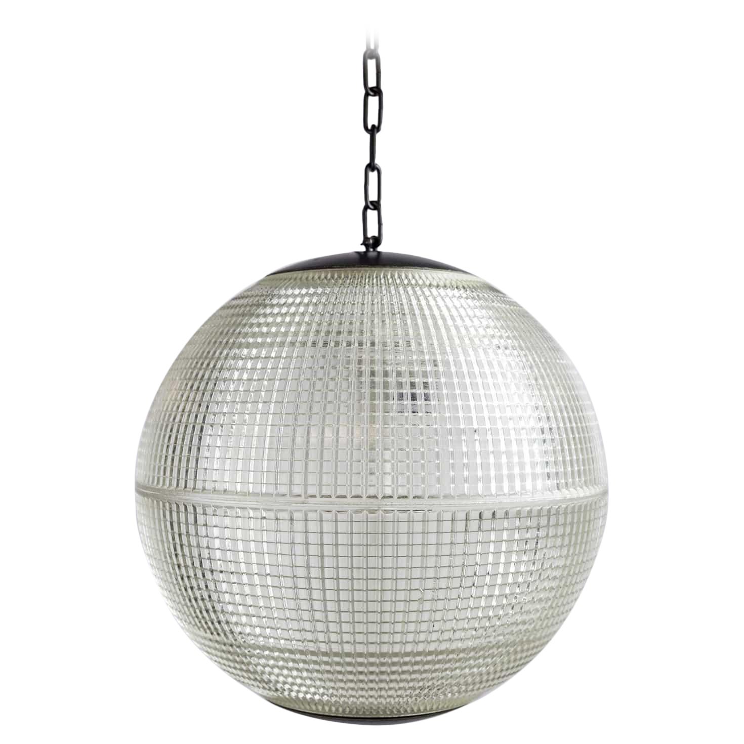 RESTOCK - 50cm Prismatic Glass Holophane Globe Parisian Street Lamp, C.1960 For Sale