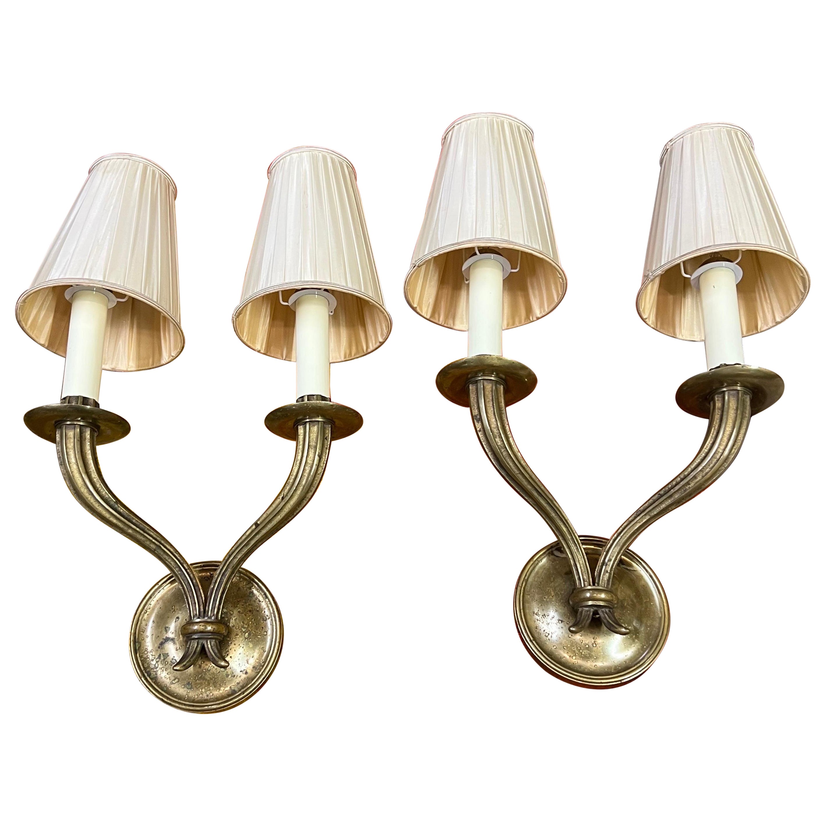 Pair of Bronze Sconces, circa 1940 For Sale