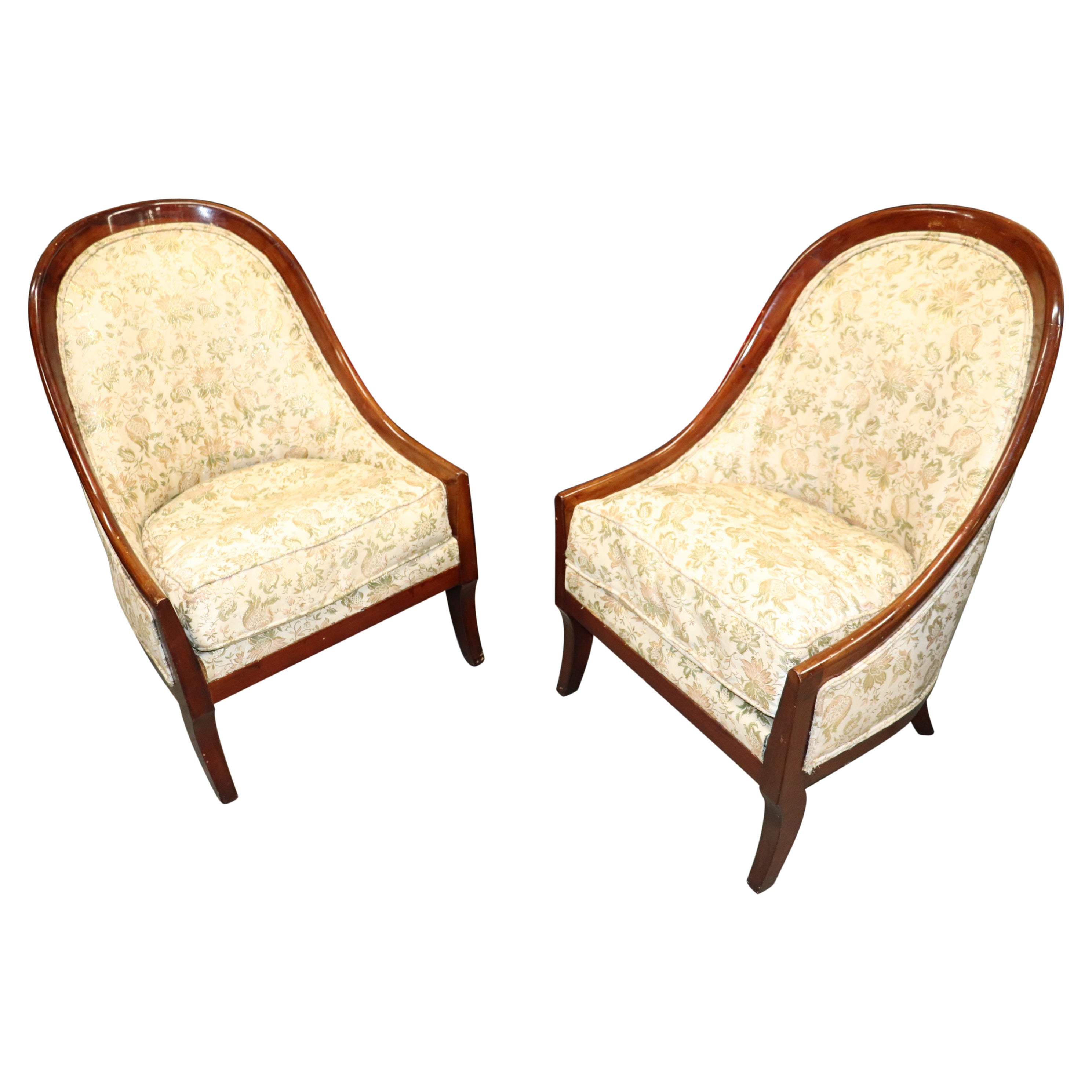 Fine Pair Solid Mahogany English Regency Tub Style Lounge Club Chairs Circa 1890