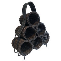 Rattan and Leather Bottles Holder, French Work, circa 1970
