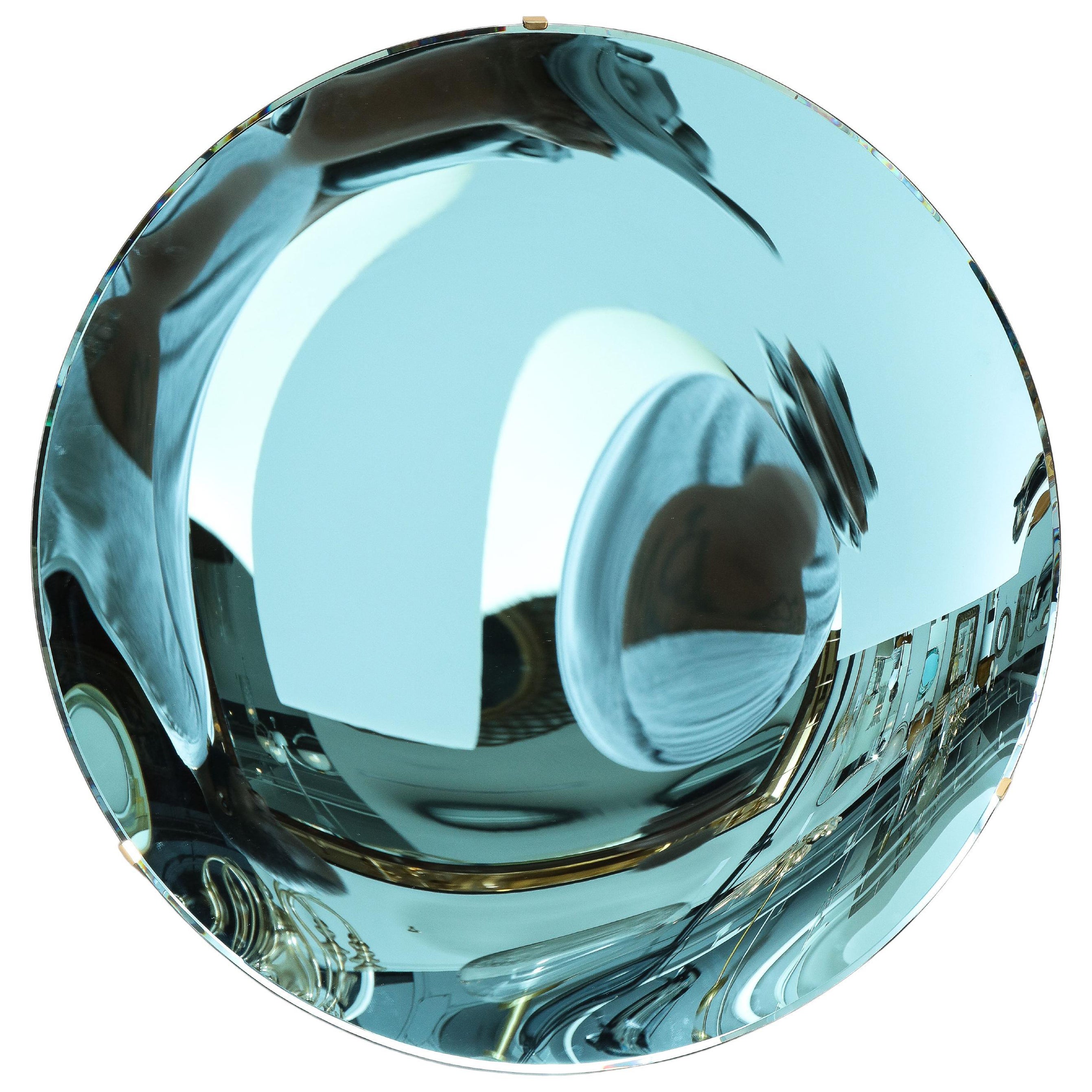 Large Sculptural Round Concave Blue Green Mirror or Wall Art, Italy, 2022