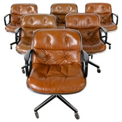 Executive Armchair by Charles Pollock for Knoll Brown Leather 4 Prong Base