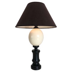 Antique Blackened Wood and Ostrich Eggshell Table Lamp, French Work, Circa 1970