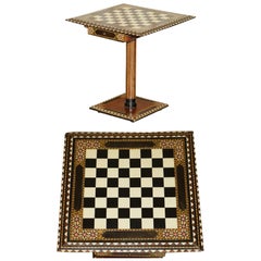Stunning Antique Anglo Indian circa 1920 Chess Board Games Table Twin Drawers