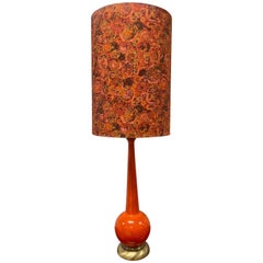 Mid-Century Modern Orange Glazed Table Lamp with One of Kind Shade