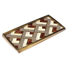 Art Deco Style Geometric Inlaid Brass Tray in Shagreen and Burlwood by Kifu