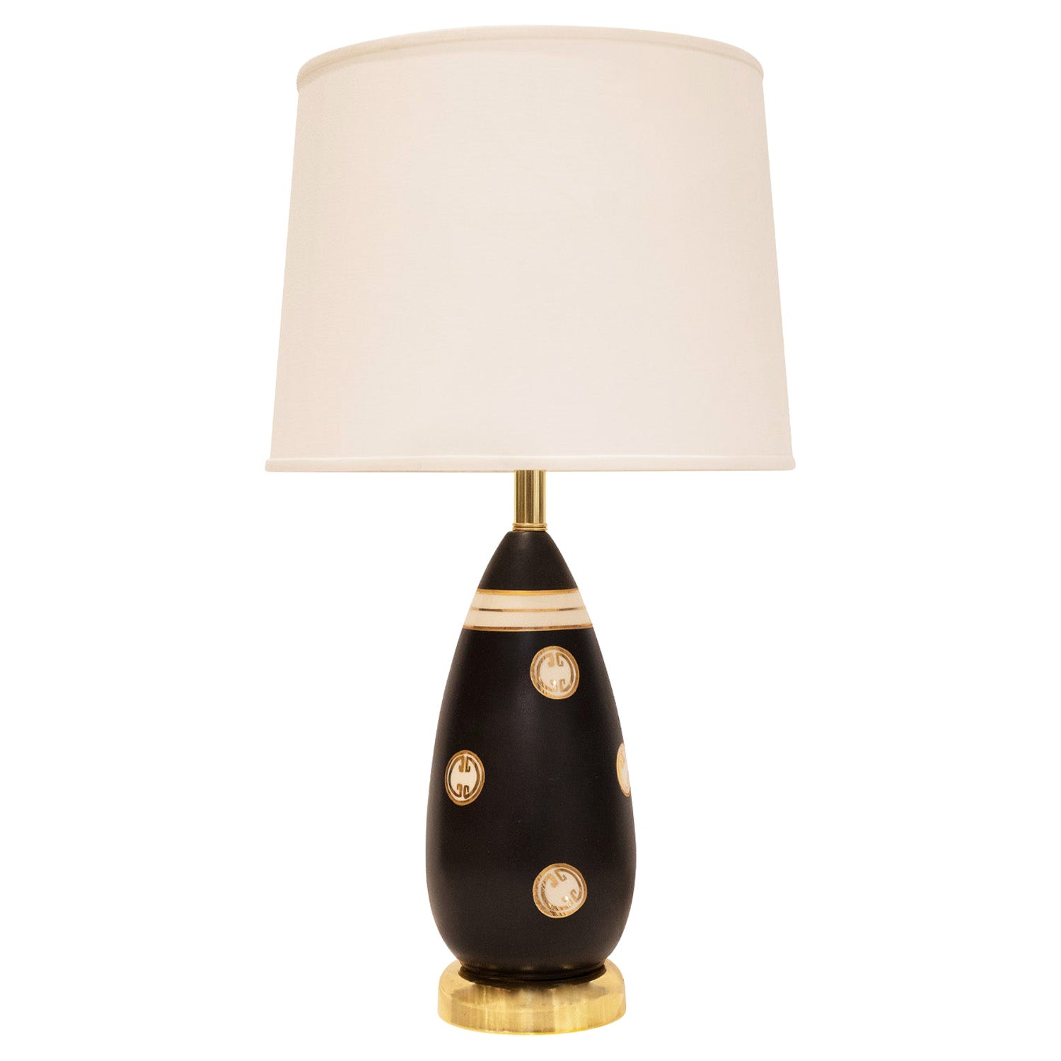 Chic Artisan Porcelain Table Lamp with Gold Medallions, 1960s For Sale