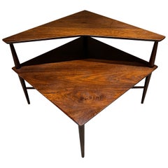 Vintage 1950s Stylish Heritage Henredon Tiered Corner End Table in Walnut Wood