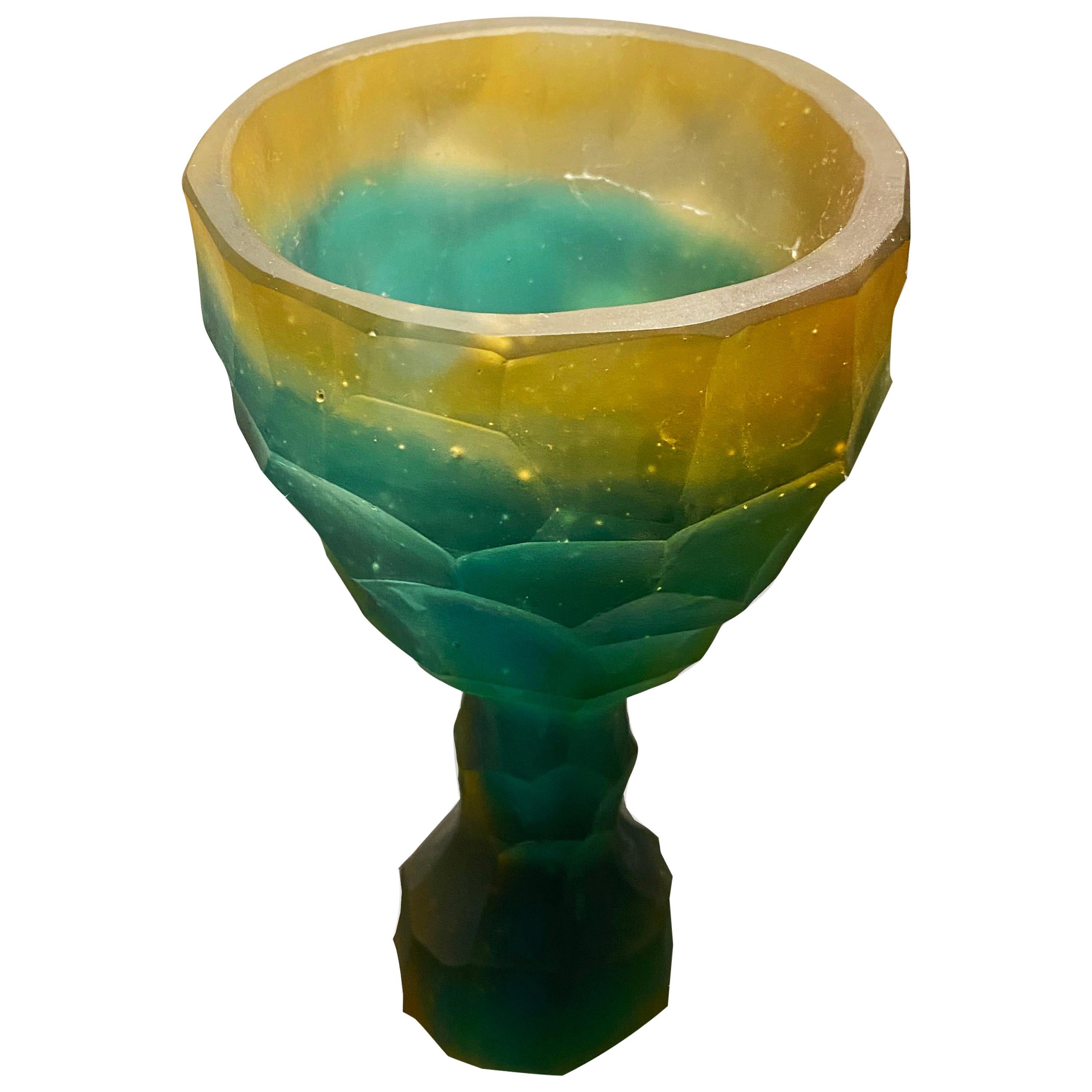 Green and Orange Hand-Sculpted Crystal Glass by Alissa Volchkova