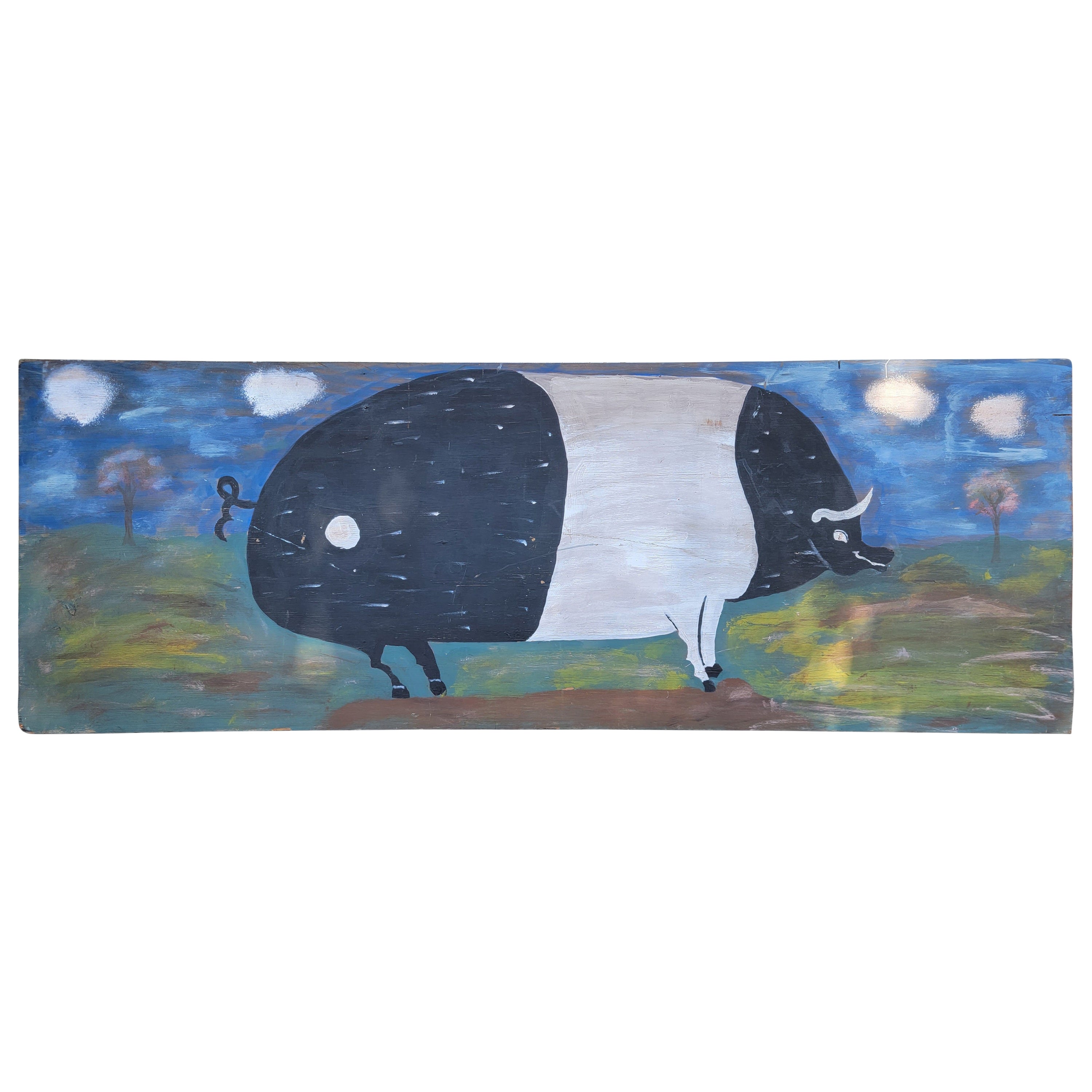 Folky Pig Painting on Board