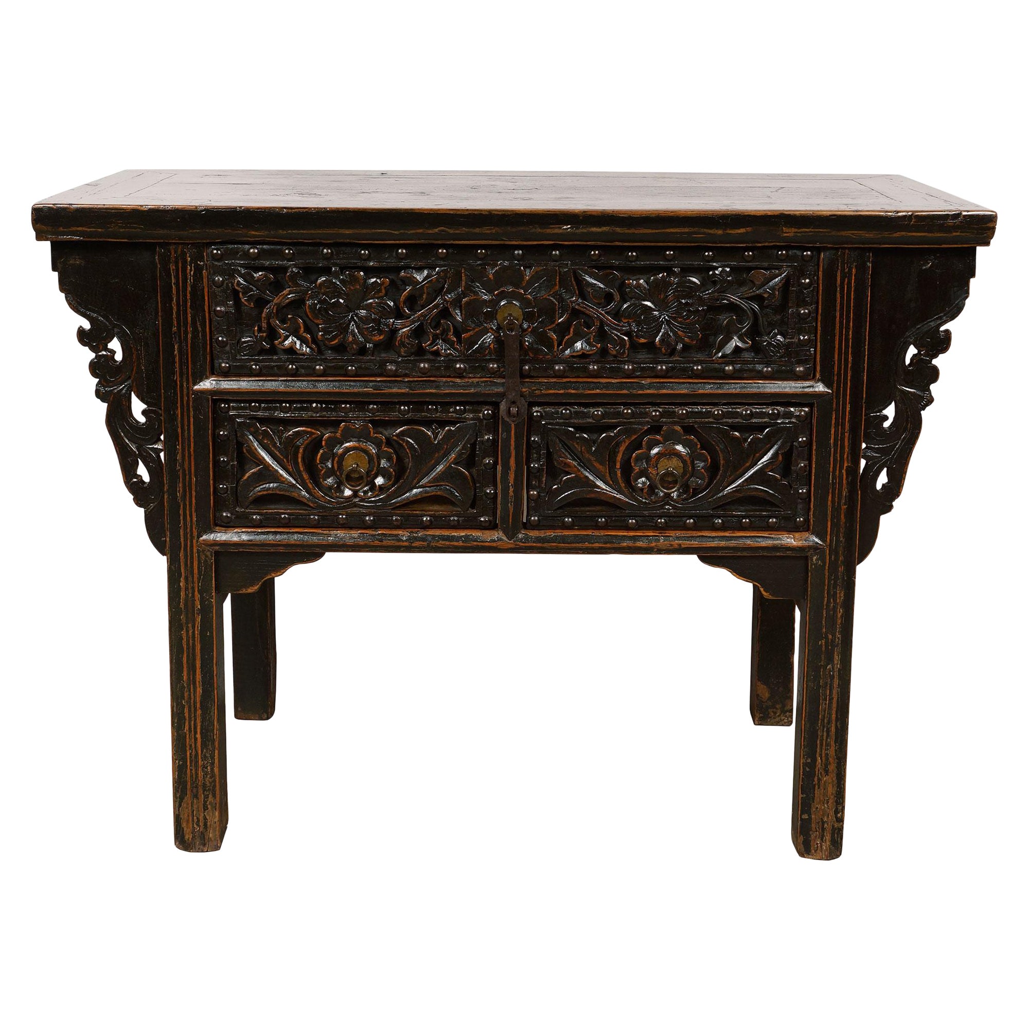 19th Century Antique Chinese Carved Shan xi Console Table/Sideboard