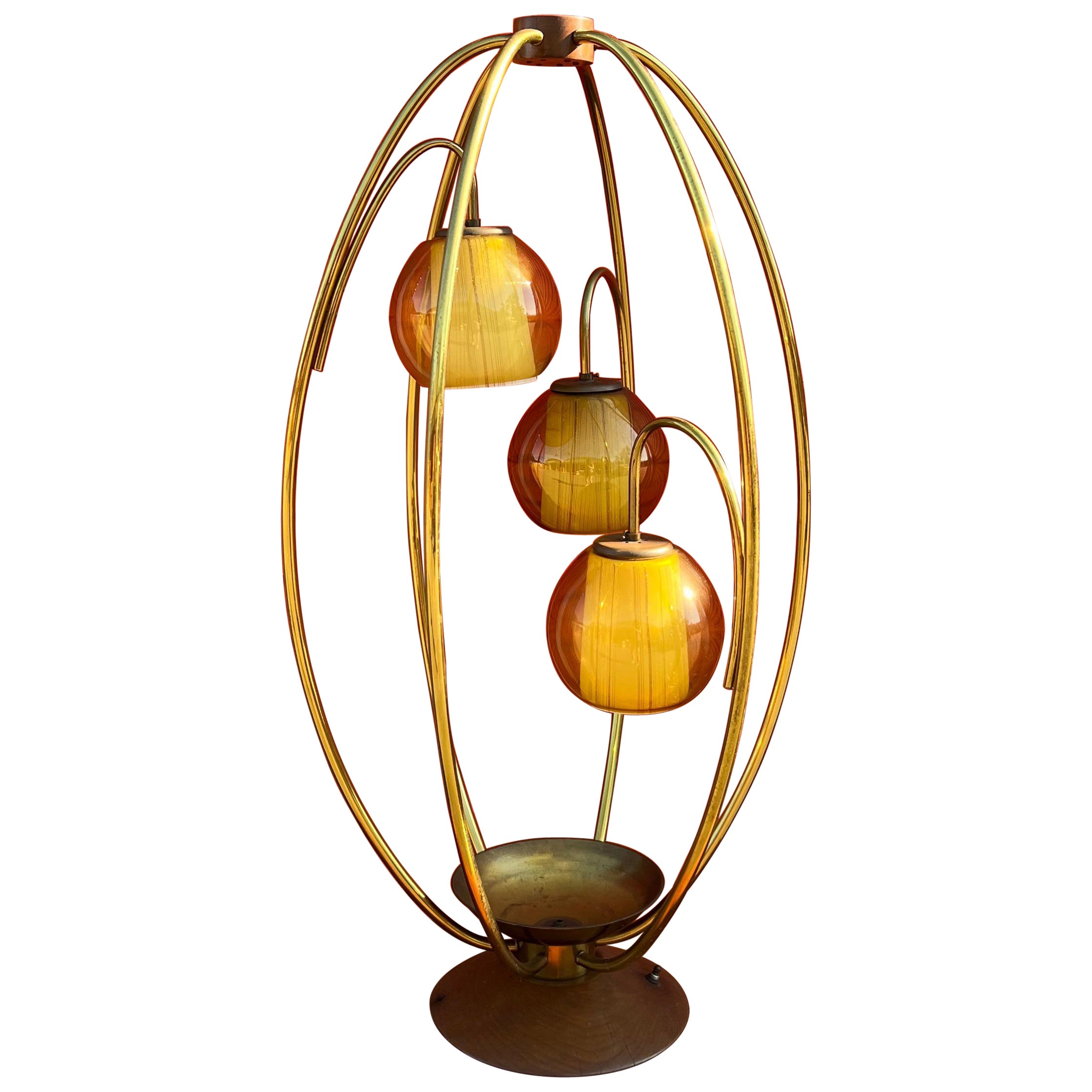 Mid-Century Modern 3 Way Glass Globe Brass Table Lamp