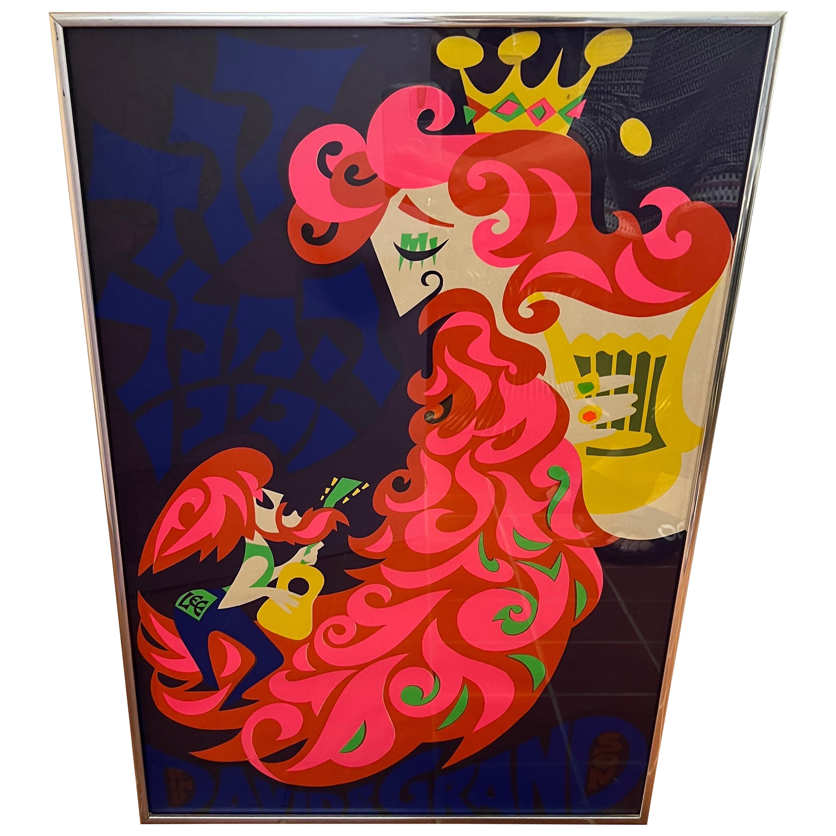 Serigrafía de arte pop psicodélico de los años 70 del rey David y su nieto, por Shamir Bros. en venta