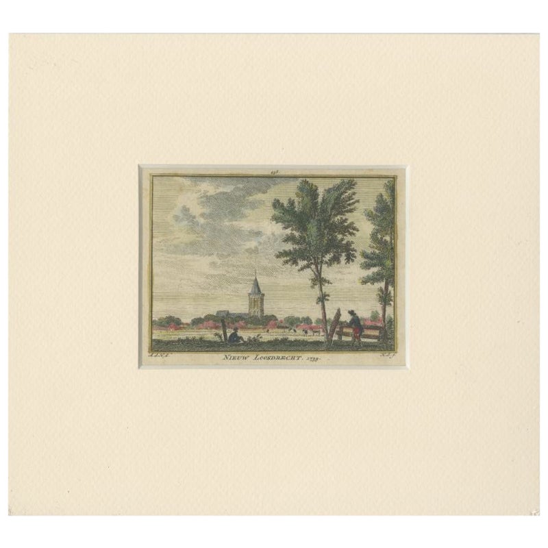 Stampa antica del villaggio di Nieuw-Loosdrecht nei Paesi Bassi, 1750 ca.