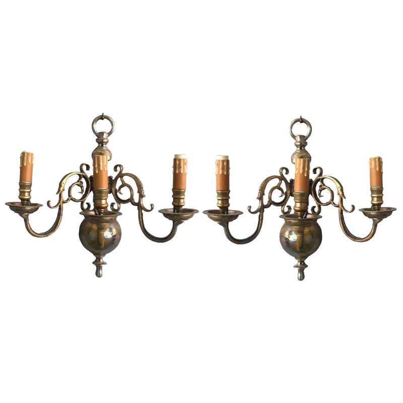 Pair of Hollandaise Sconces in Silvered Bronze 3 Lights For Sale