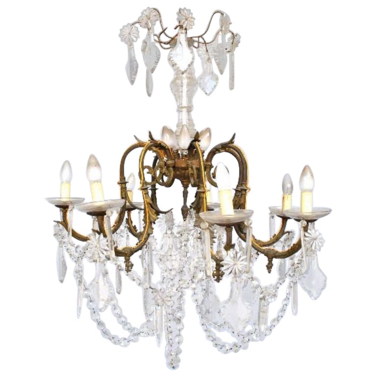Lampadario a sospensione in cristallo in bronzo dorato in stile rococò del XIX secolo in vendita