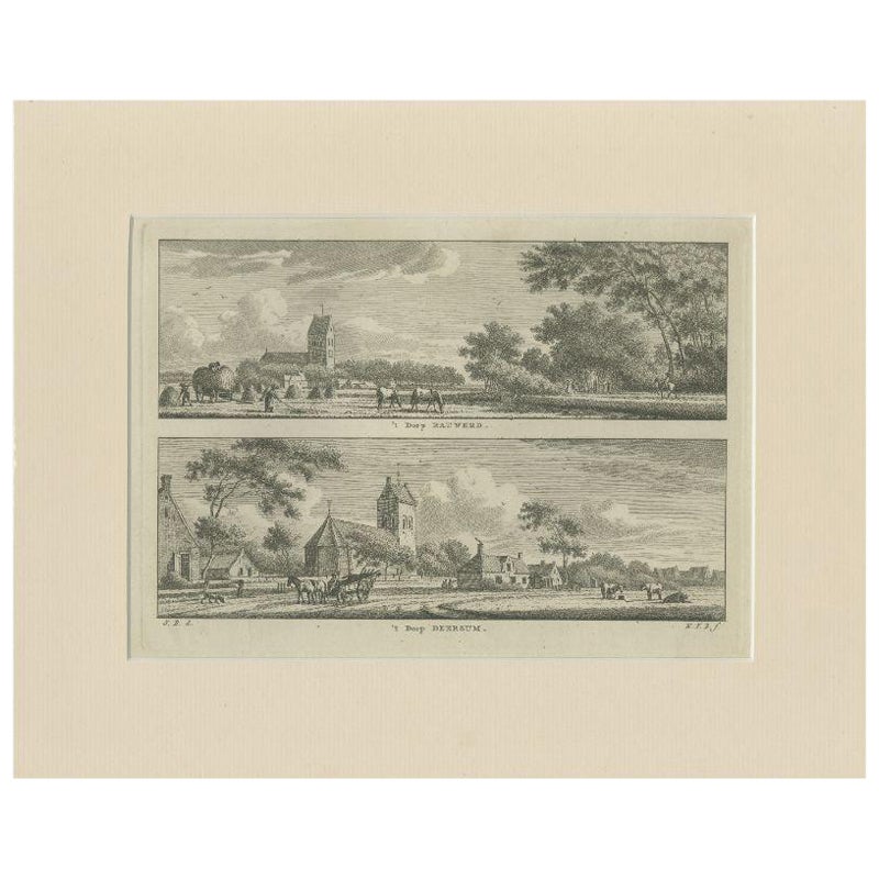 Antique Print of the Villages of Rauwerd and Deersum in Friesland, c.1790 For Sale