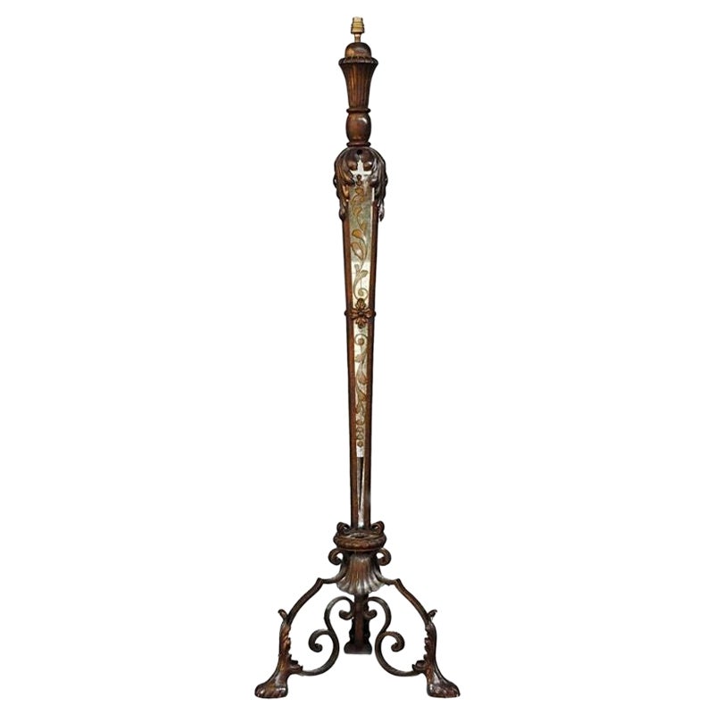 1940 Lamp Base in Wrought Iron and Églomisé Mirror