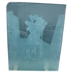 Grande dalle de verre épaisse gravée d'Ettore et d'Andromaca de Giorgio De Chirico 