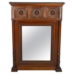 Antique French Mahogany Overmantel Mirror Henri II