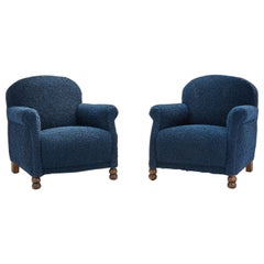 European Mid-Century Modern Lounge Chairs with Double Bun Feet, Europe Ca 1950s