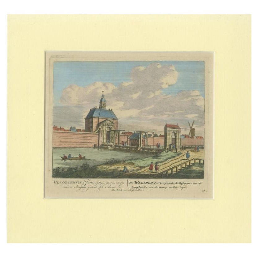Antique Print of the 'Weesperpoort' in Amsterdam by Schenk, c.1708 For Sale