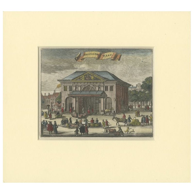 Antique Print of the Weigh-House in Amsterdam, 1693 For Sale