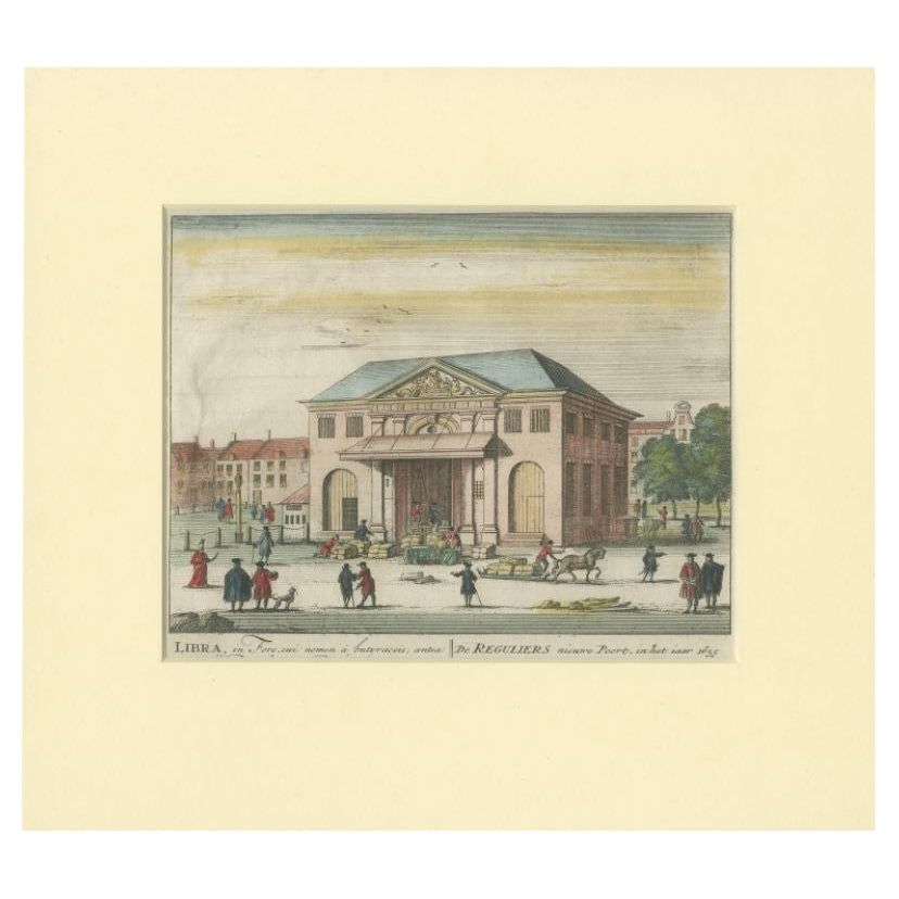 Antique Print of the Weigh-House in Amsterdam by Schenk, c.1708 For Sale