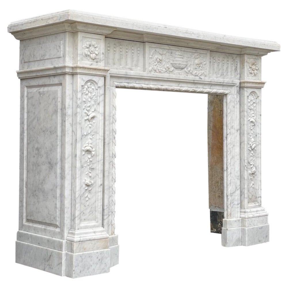 Louis XV style fireplace in white Carrara marble Hearth dimensions: 90 x 83cm.