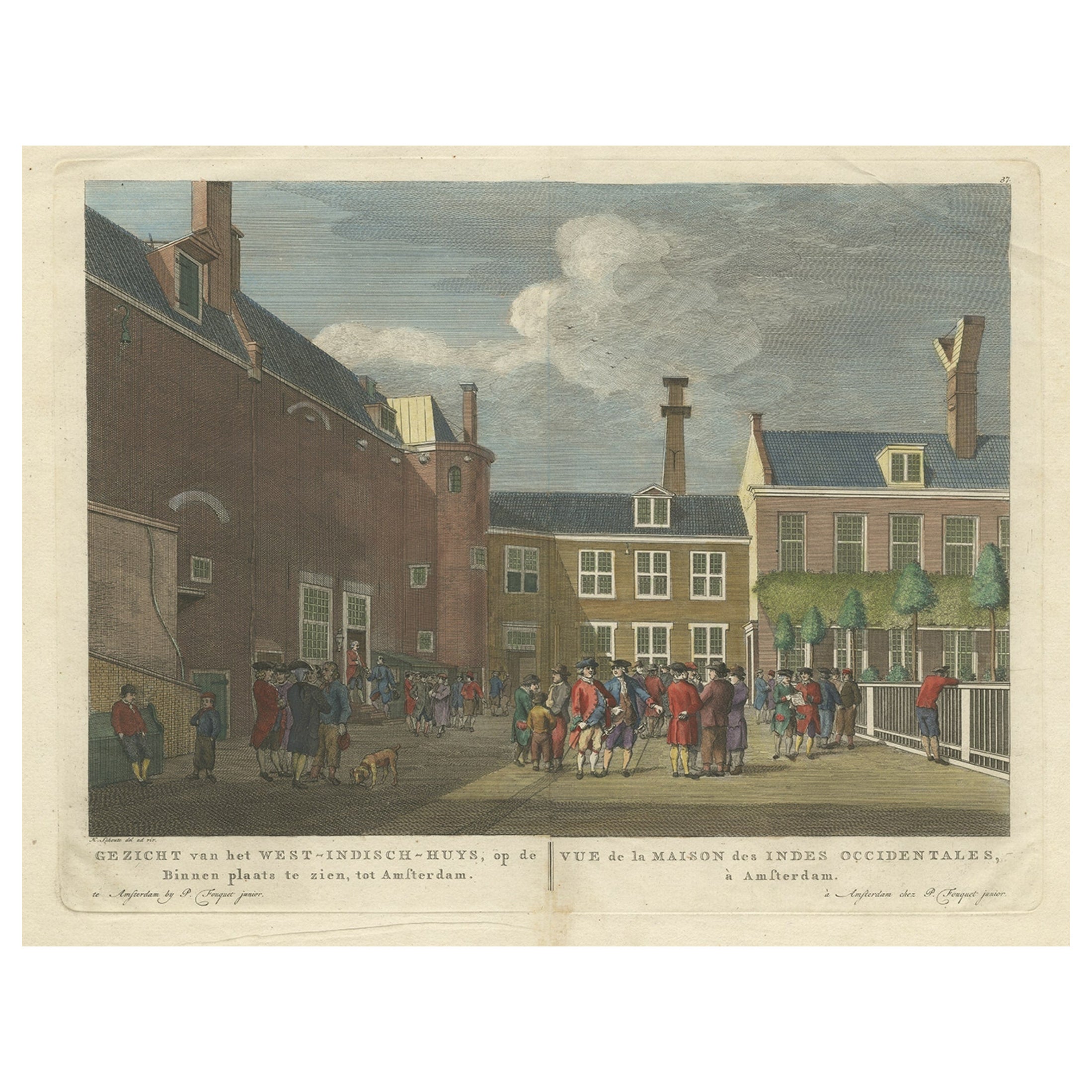 Antique Print of the West India House in Amsterdam, Netherlands, C.1780 For Sale
