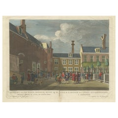 Antiker Druck des Westindischen Hauses in Amsterdam, Niederlande, um 1780