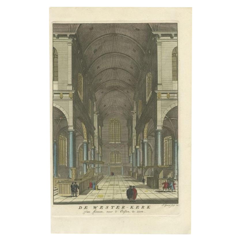 Antiker Druck der „Westerkerk“-Kirche in Amsterdam, Holland, 1765 im Angebot