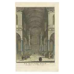 Impression ancienne de l'église Westerkerk à Amsterdam, Hollande, 1765