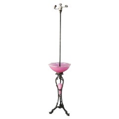 Rare Floor Lamp in Silver Metal and Pink Opaline by Maison Christofle, Period 19