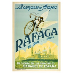 Affiche publicitaire vintage originale pour une bicyclette Rafaga Vuelta, Champion d'Espagne