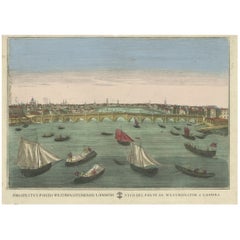 Impresión óptica antigua del puente de Westminster en Londres, c.1770