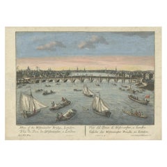 Impression originale et ancienne Optica du pont de Westminster à Londres, Angleterre, 1780