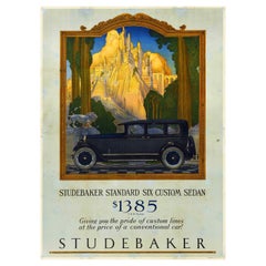 Original Antique Advertising Poster Studebaker Sedan Automobile Car Art Deco