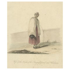 Antique Print of the Wife of the Keeper in Valenciennes, Northern France, 1817
