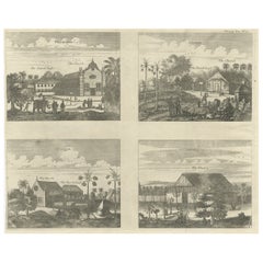 Antique Print of various Churches on Ceylon or Nowadays Sri Lanka, 1704