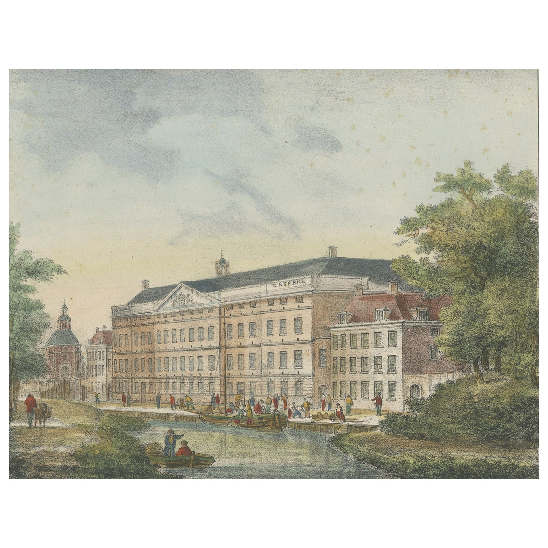 Antique Print of the Militairy Kazerne in Utrecht, The Netherlands, c.1830