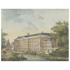 Antiker Druck der Milizär Kazerne in Utrecht, Niederlande, um 1830