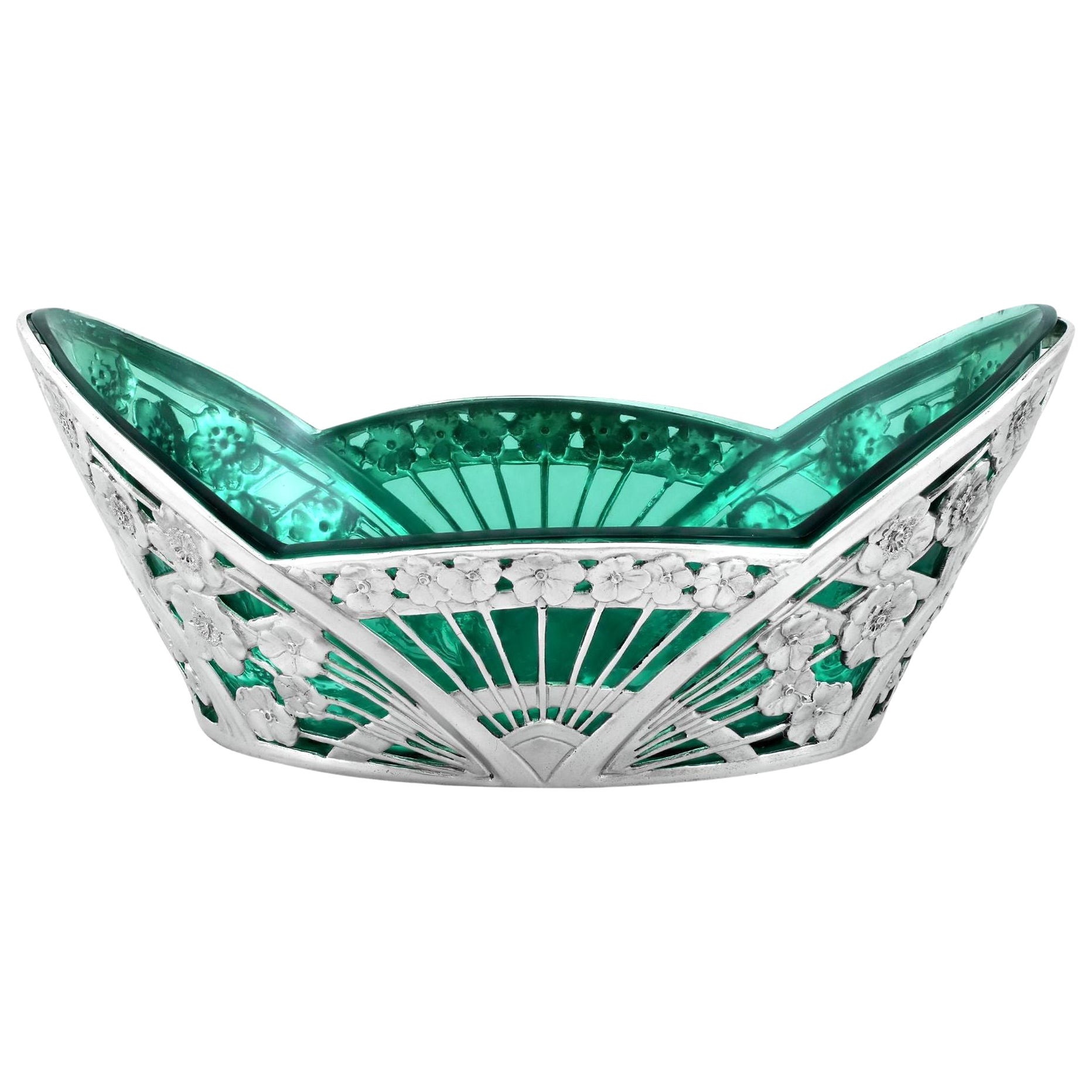 Art Deco German Silver and Green Glass Dish / Centrepiece