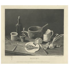 Impression ancienne intitulée « Penury », représentant une table à manger de personnes pauvres, 1796