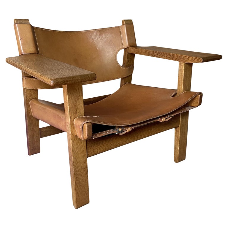 Spanish Chair by Borge Mogensen for Fredericia in Cognac Leather and Oak  For Sale at 1stDibs