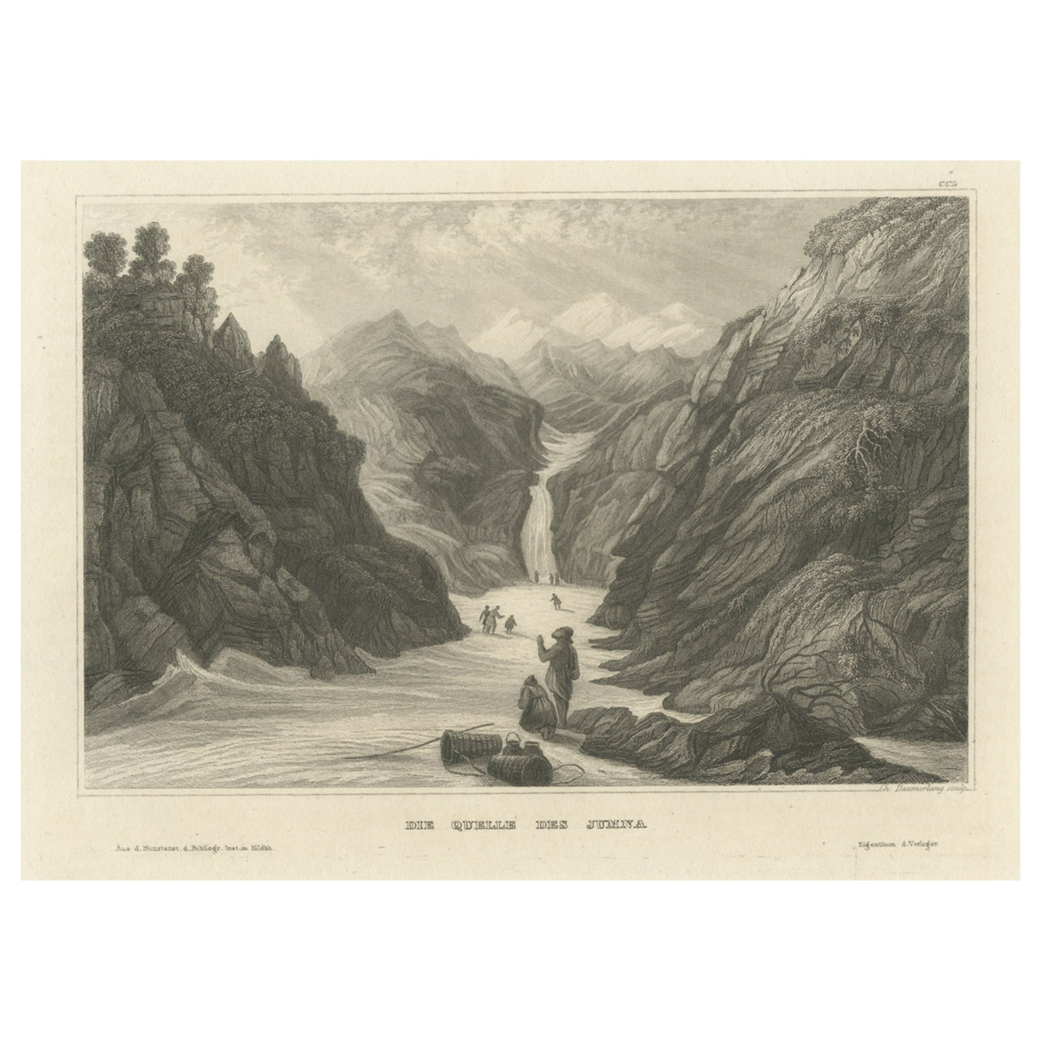 Impression ancienne de la rivière Yamuna en Inde, 1839 en vente