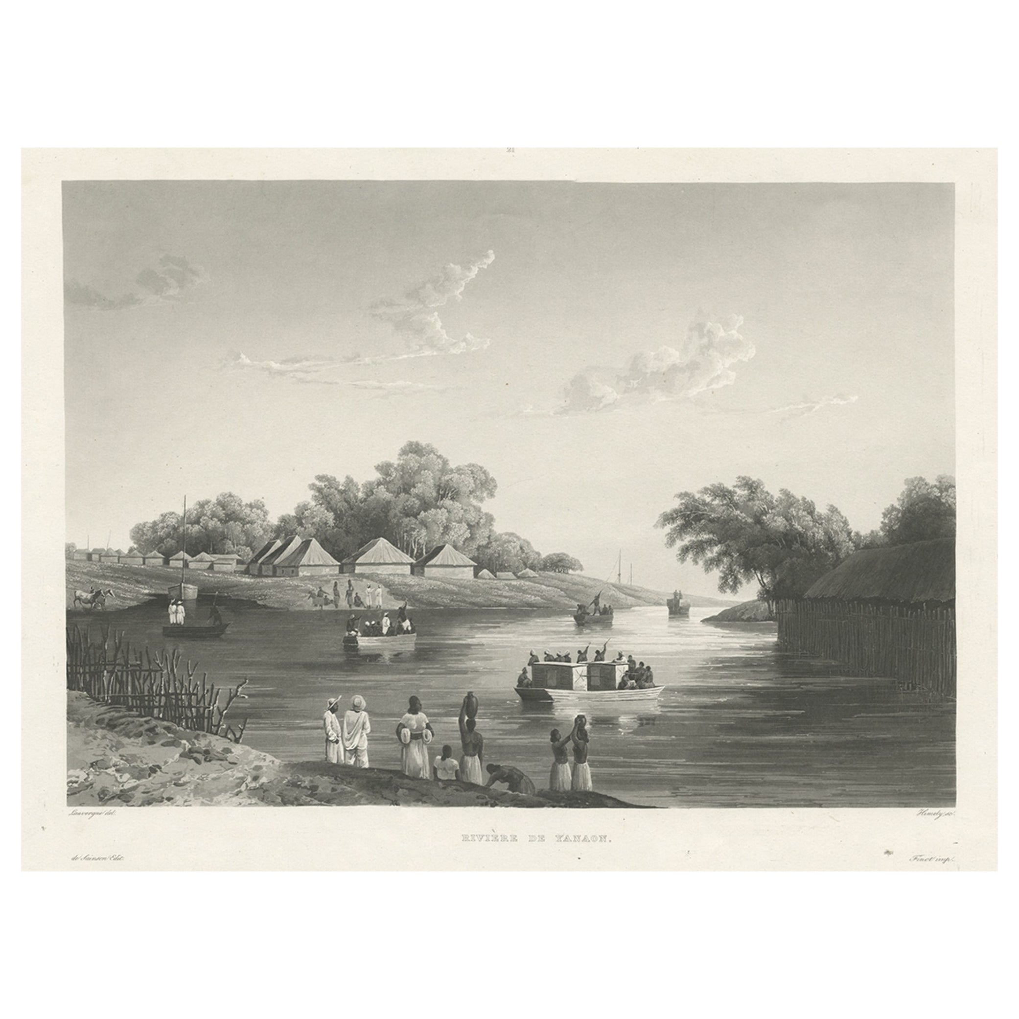 Antique Print of the Yanoan or Yanam River in India, c.1835 For Sale